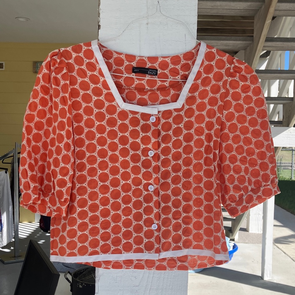 Dazy Women's Orange and White Blouse